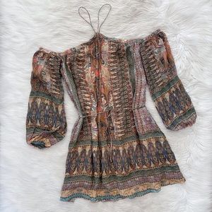 Ministry of Style Tan Paisley Print Off The Shoulder Dress Revolve